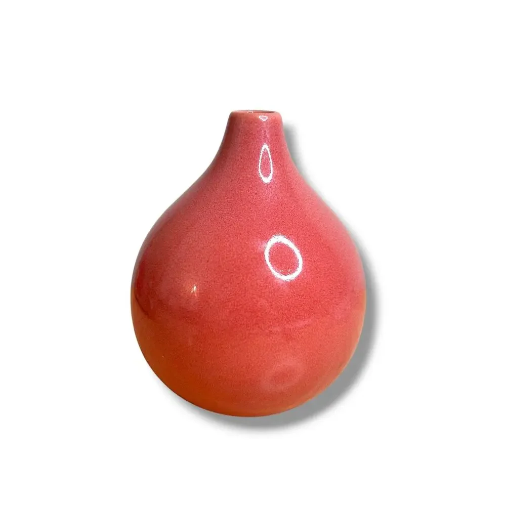 West Elm Coral Pink or Salmon Ceramic Bud Vase Teardrop Shape Good Condition